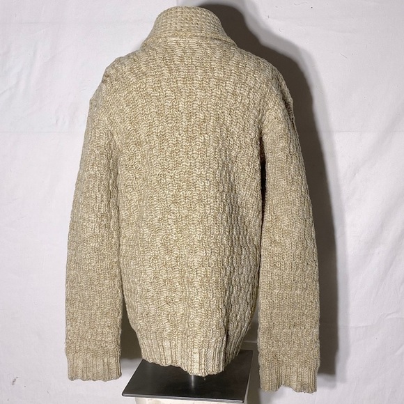 Vintage Hand Knit Ecru Shawl Collar Full Zip Cardigan Sweater L - Picture 4 of 14